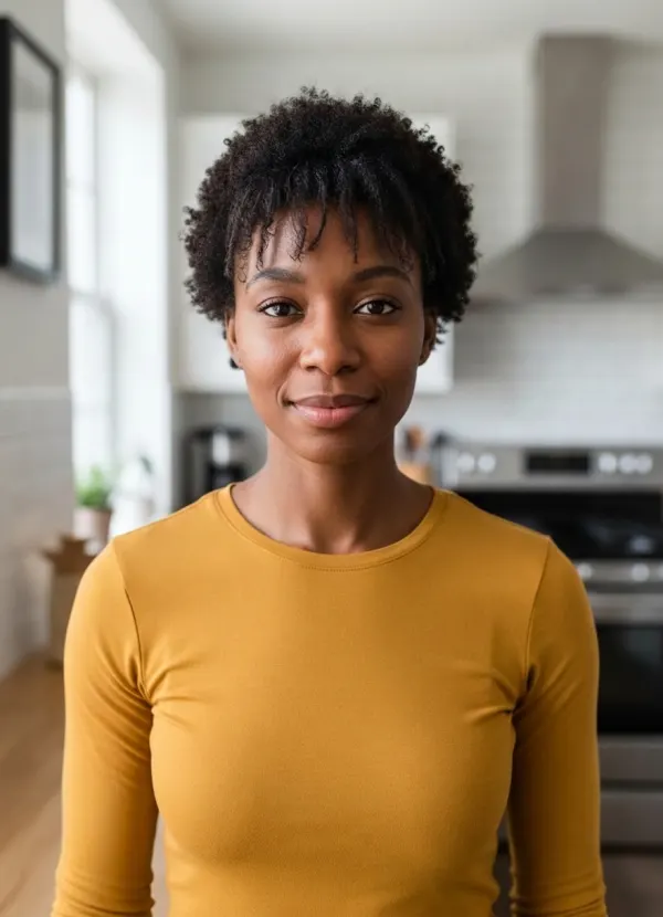 Bangs filter result with light wispy bangs in her own curl pattern