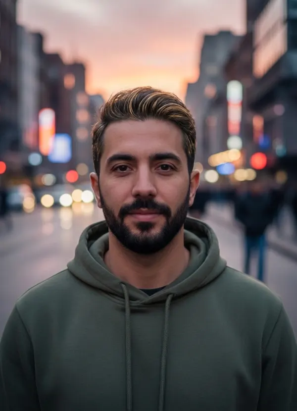 Blonde highlights preview on short dark hair, beard color unchanged
