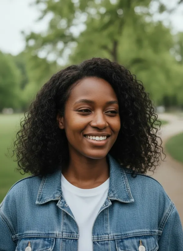 Original photo of a smiling young woman with visible teeth