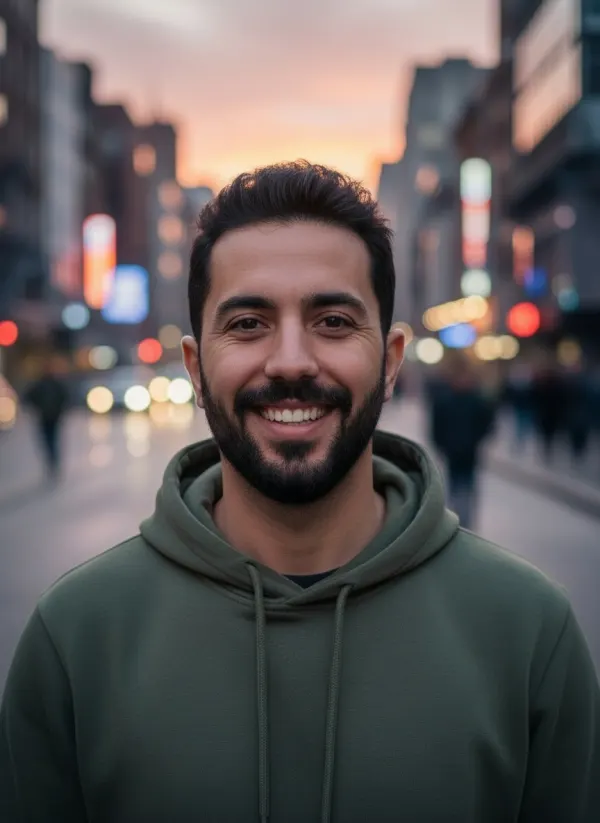 Original photo of a smiling bearded man