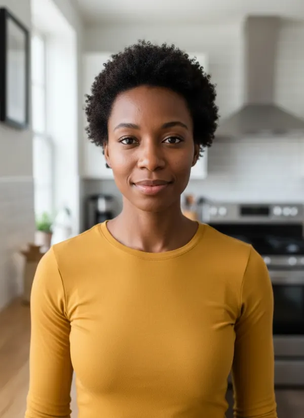 Original photo of a woman in a yellow top