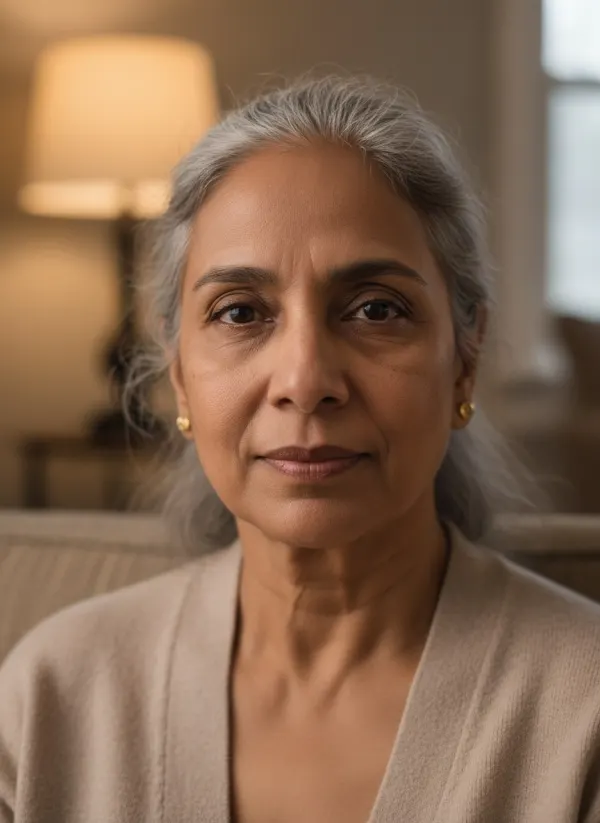 Original portrait of a woman in her sixties, not smiling